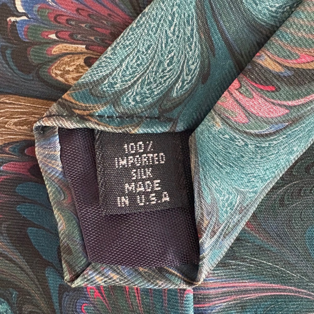 Marblesque Silk Necktie Men's Green Pink Blue Gold Swirl Pattern Made in USA - Picture 3 of 3